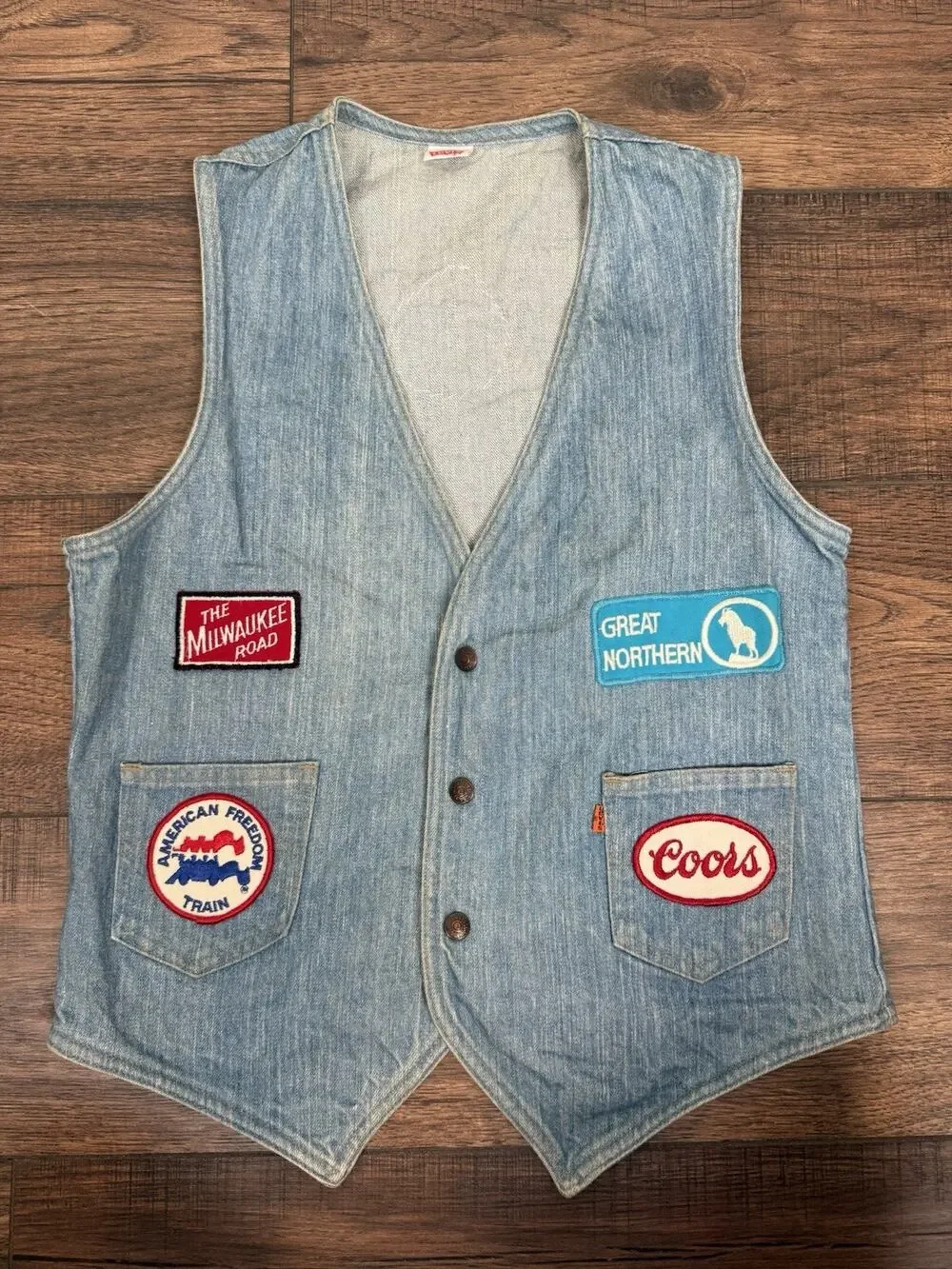 Vintage Levi's Orange Tab Medium Denim Jean Vest 70s 80’s Western Biker Patches